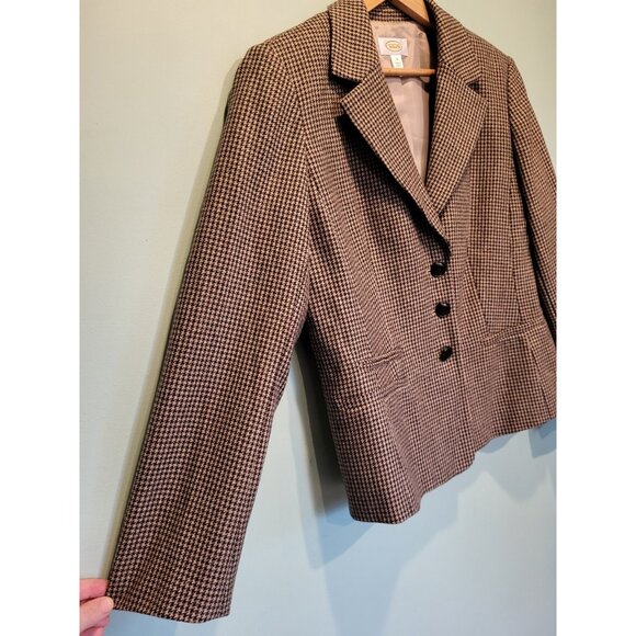 Vintage Talbots Brown Houndstooth 3 Button Wool Blazer Sz 12 - Picture 3 of 9